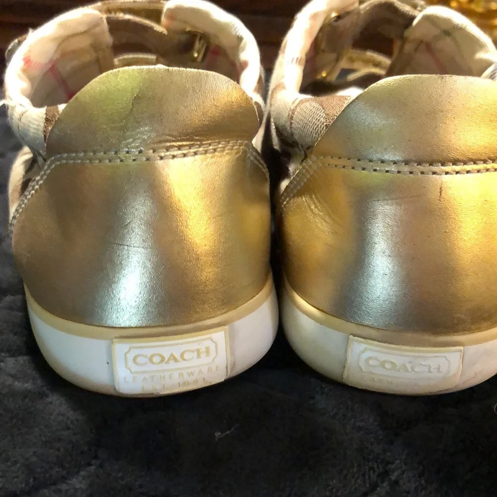 Coach Britt classic brown and tan with gold detail Velcro sneakers size 8 1/2 - Picture 5 of 14